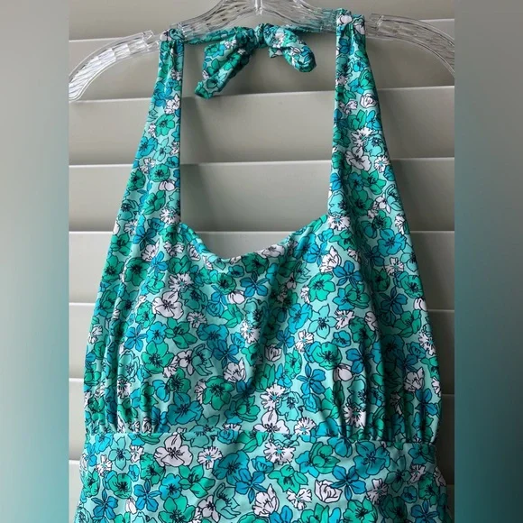 Lands' End - 18W - Turquoise Floral Tankini - New - Sample - Side Ruching - Picture 3 of 9